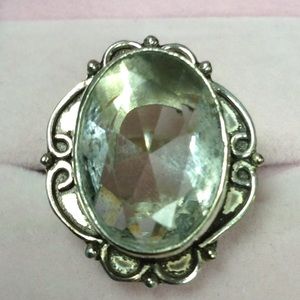 Indian silver clear stone silver ring Sz7.5